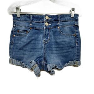 Aeropostale Denim Shorts High Waist Shorty Dark Medium Blue Jean Cuff Women sz 6